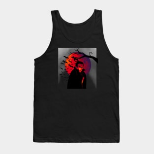 Retro Dracula with Red Moon - Retro Halloween Tank Top